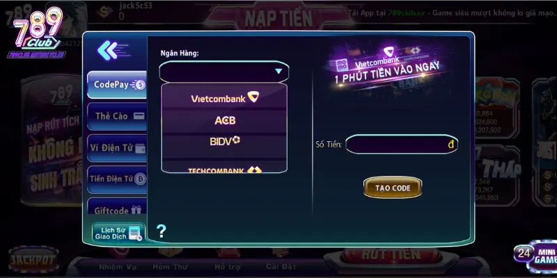 Các bước nạp tiền 789Club